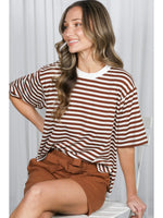 Everyday Crew Neck Short Sleeve Striped Knit T-Shirt Top -* available in Chocolate, Green, Red, Blue