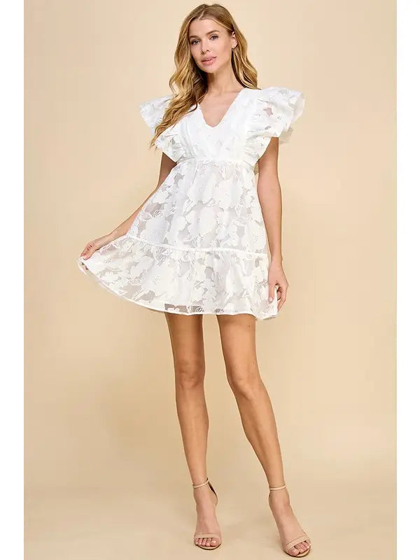 Floral Printed Poplin Ruffle Sleeve Back Corset Tie Dress – To The Nines