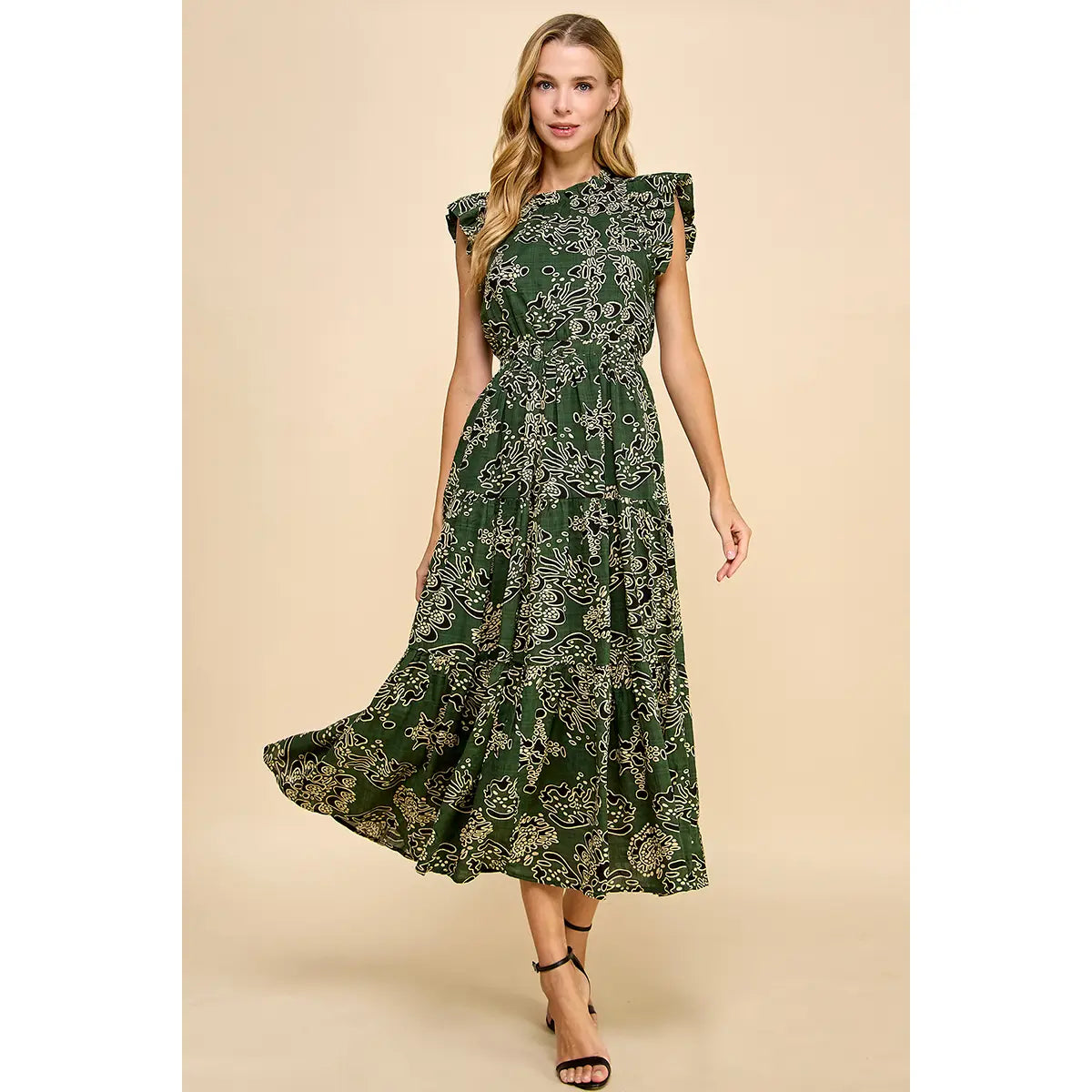 Ruffle Cap Sleeve Maxi Dress To The Nines Ruffle Cap Sleeve Maxi Dress To The Nines