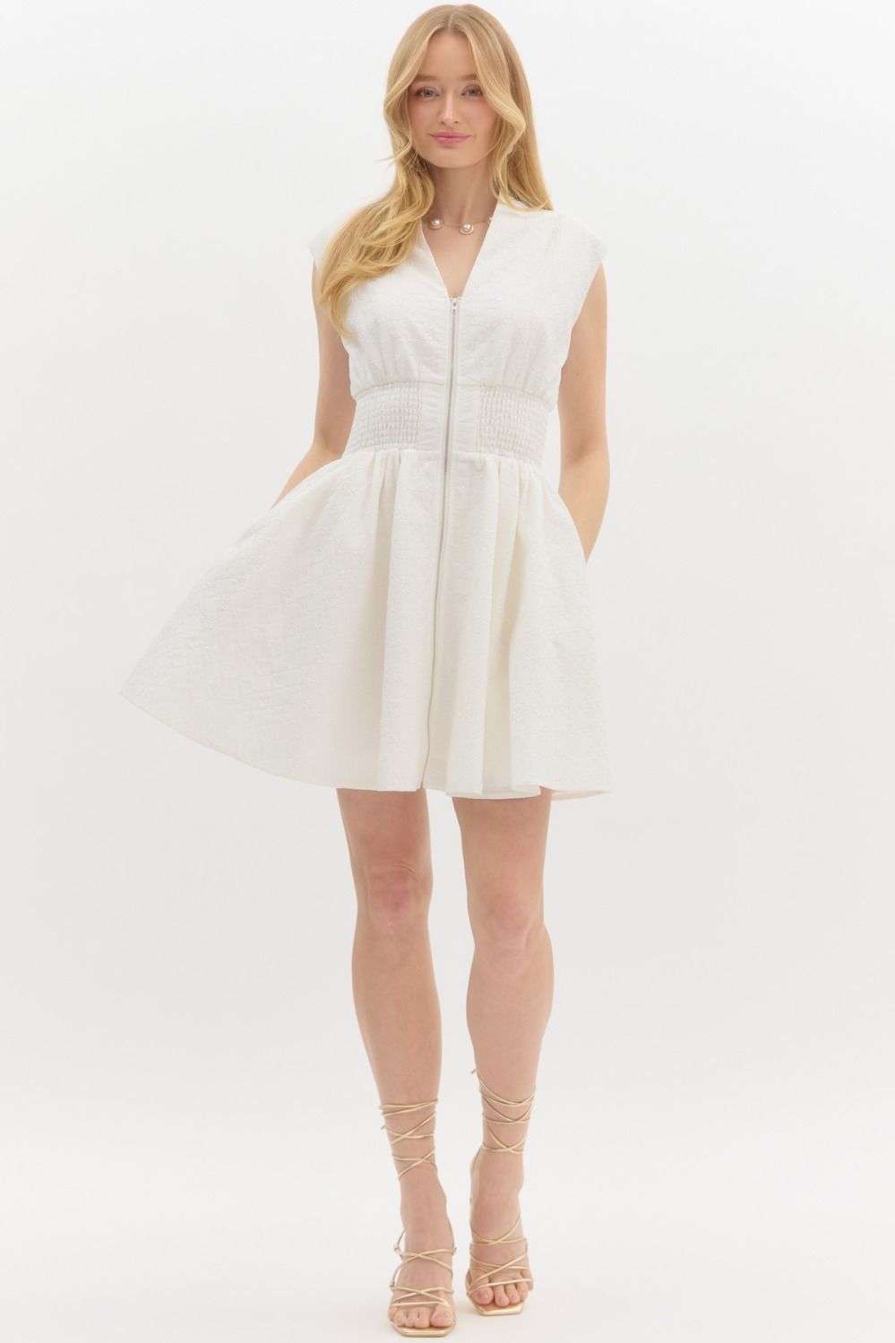 diamond pattern mini dress White Floral Diamond Pattern Jacquard V Neck Mini Dress featuring Fron – To  The Nines