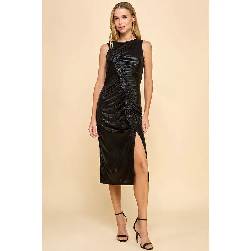 Sale! Fitted Ruched Sleeveless Midi Dress To The Nines Sale! Fitted Ruched Sleeveless Midi Dress To The Nines