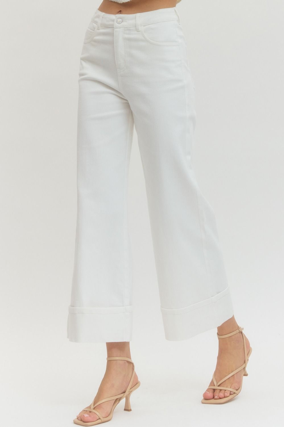 Callen White Wide Leg Cuff Pant