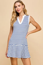ROYAL BLUE STRIPED TENNIS DRESS