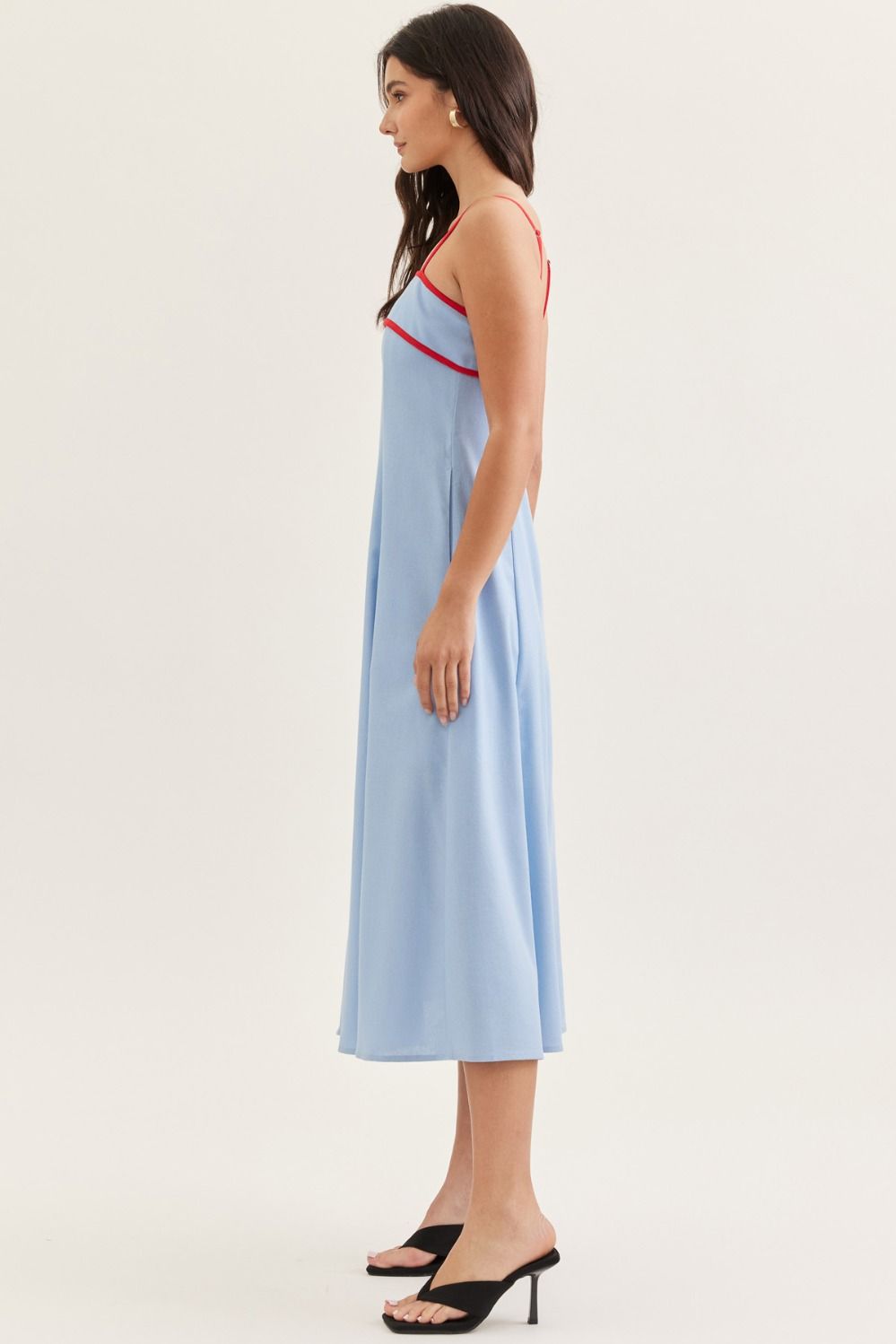 Nina Solid Blue Midi with Red Piping Contrast