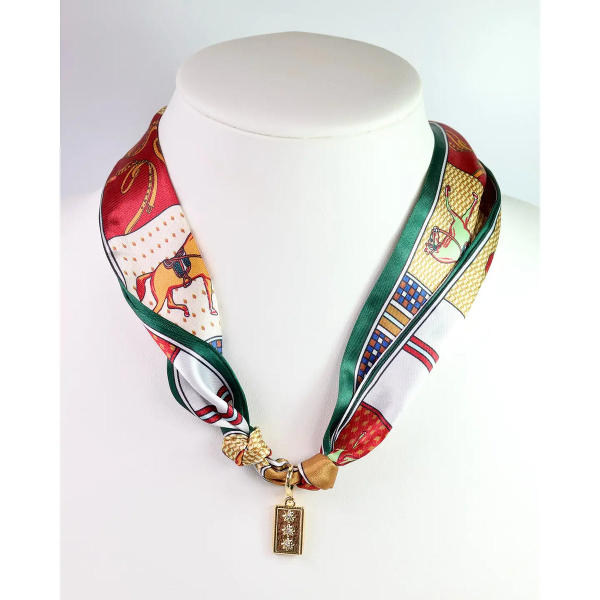 Lillie Scarf Charm Necklace Green Gold