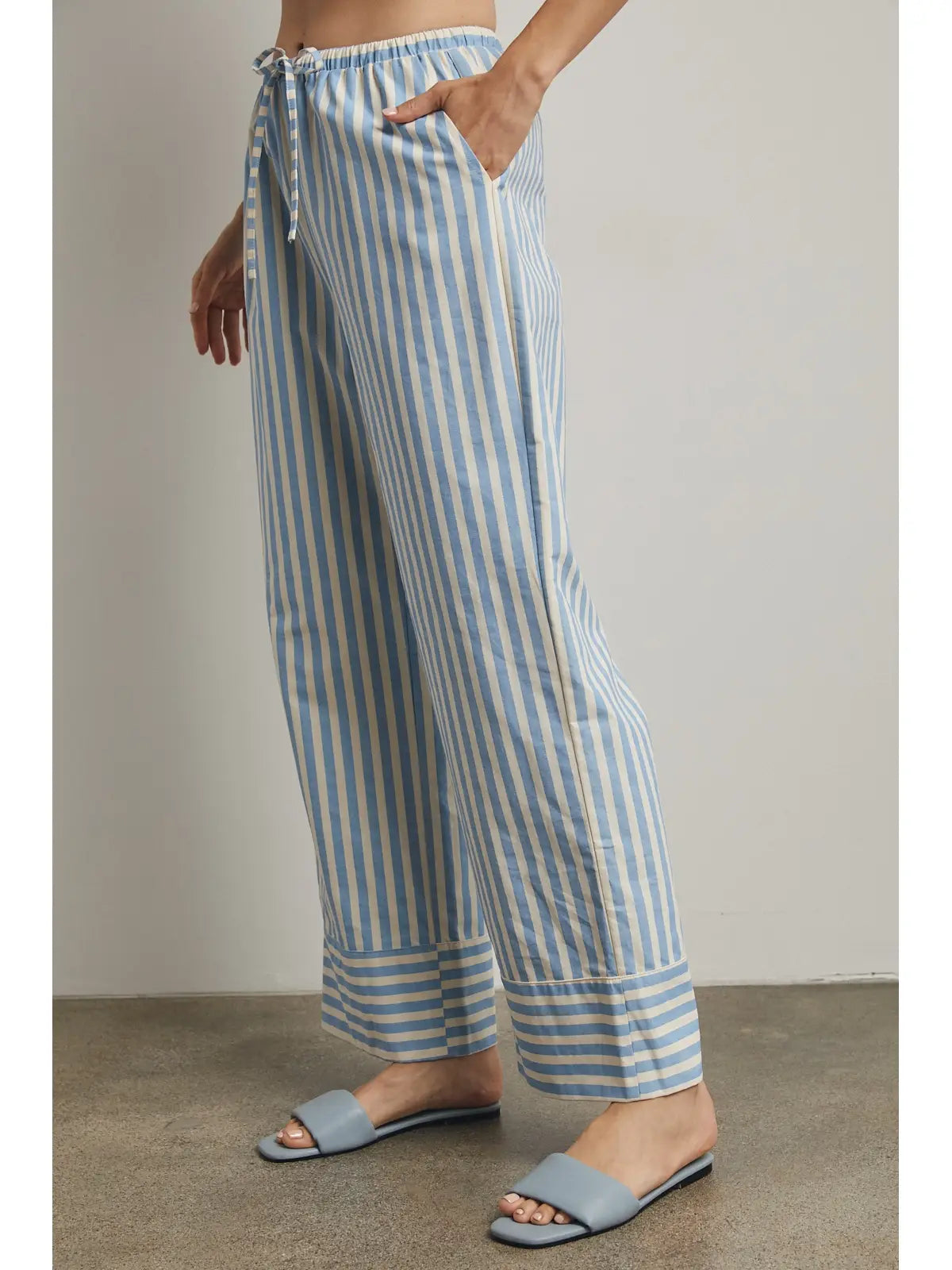 Sky Blue/Natural Contrast Stripe Wide Leg Pants