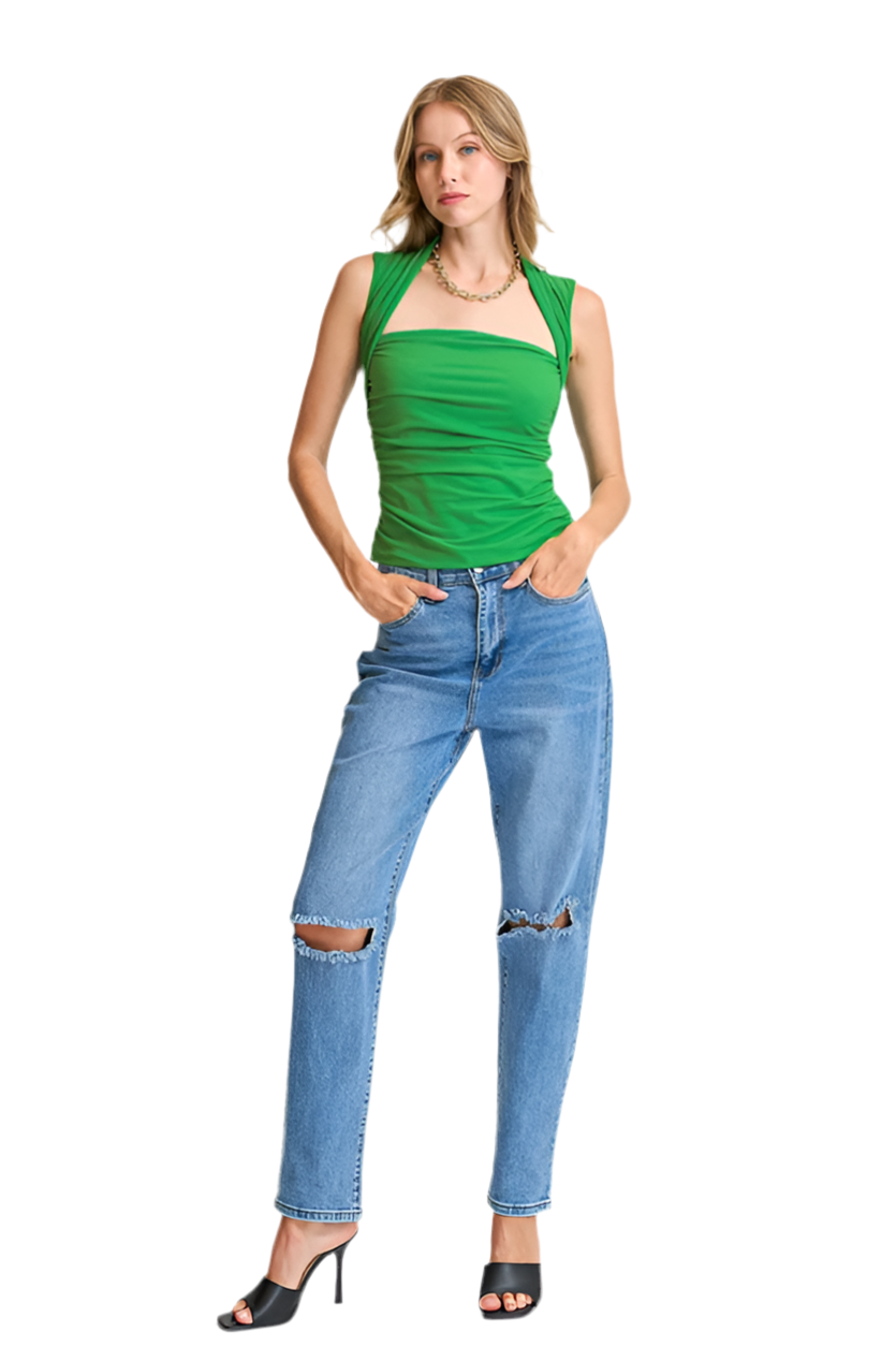 Ruched Tube Tank Top ** Green or Light Tan