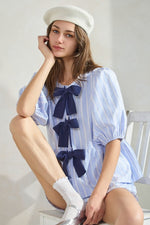 Waterford Striped Top & Shorts SET with Navy Bow Tie Accents