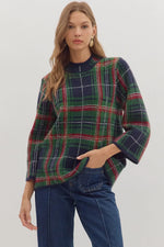 Navy Plaid Mock Neck Sweater