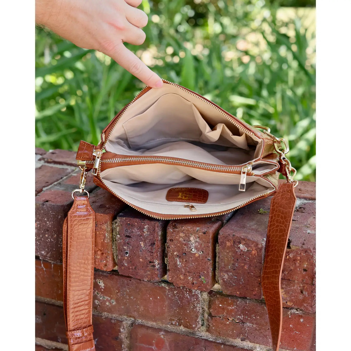 Ariana Crossbody Croc Pattern Saddle by Caroline Hill
