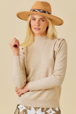Gold Button Shoulder Super Soft Mock Neck Sweater - AVAILABLE IN Camel, Taupe and Olive