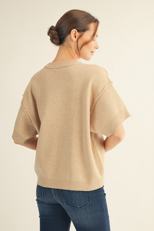 Nia Short Sleeve Sweater - Oatmeal