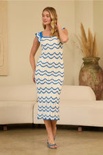 Skies are Blue| Scalloped Striped Knit Sleeveless Midi Dress