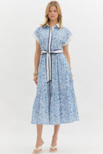 Savannah Floral Midi with Contrast Binding, Tie Waist and Side Pocket