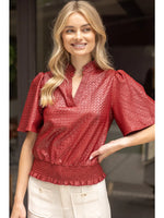 Smocked Hem and Solid Textured Top- Burgundy