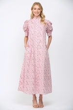 Floral High Ruffled Mock Neck Button Down Maxi Dress by Fate