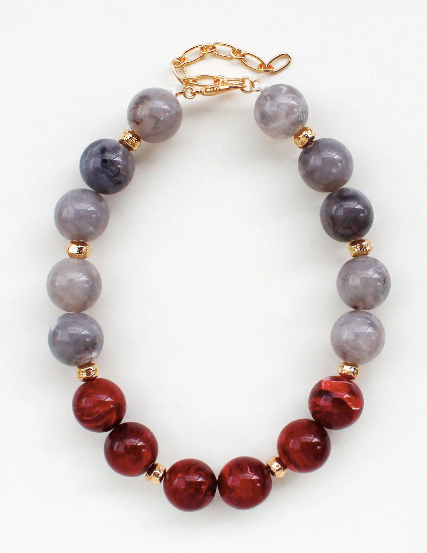 LARGE NATURAL STONE MAROON AND LIGHT GREY NECKLACE
