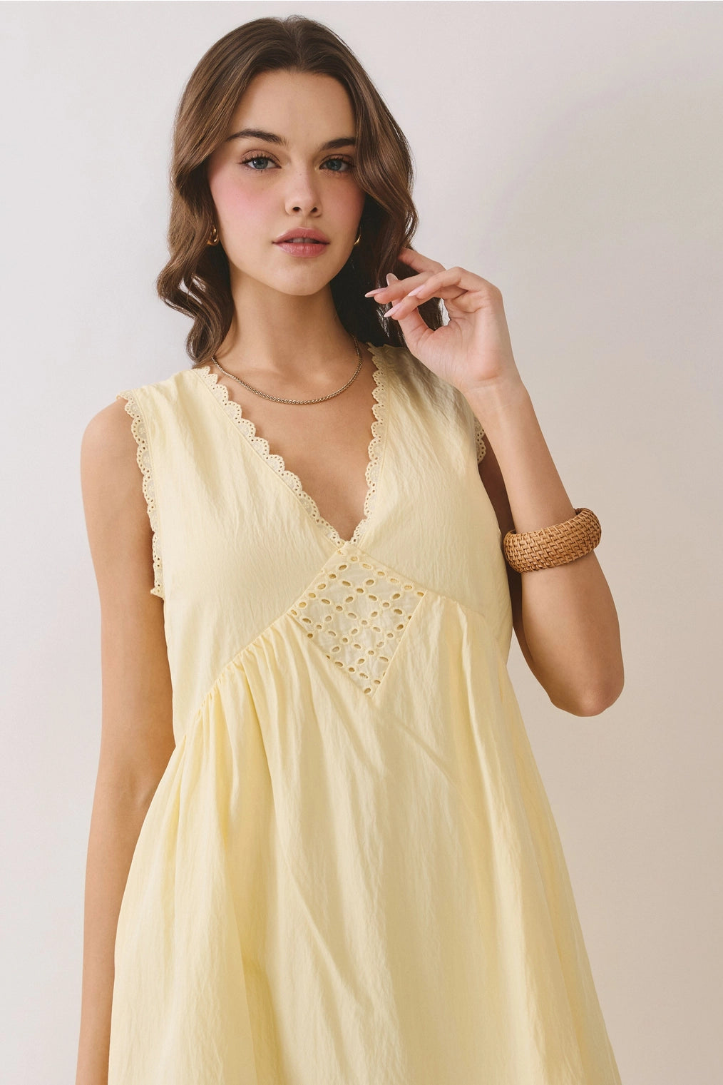 Alice Scalloped Lace Trim Detail Babydoll Dress - Butter Yellow
