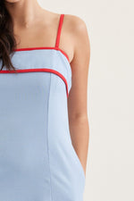 Nina Solid Blue Midi with Red Piping Contrast