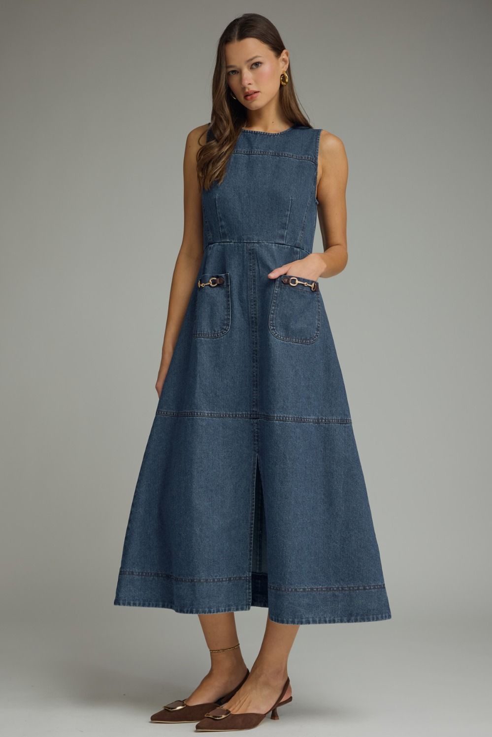 Darling Denim Midi with Horsebit Pocket Detail