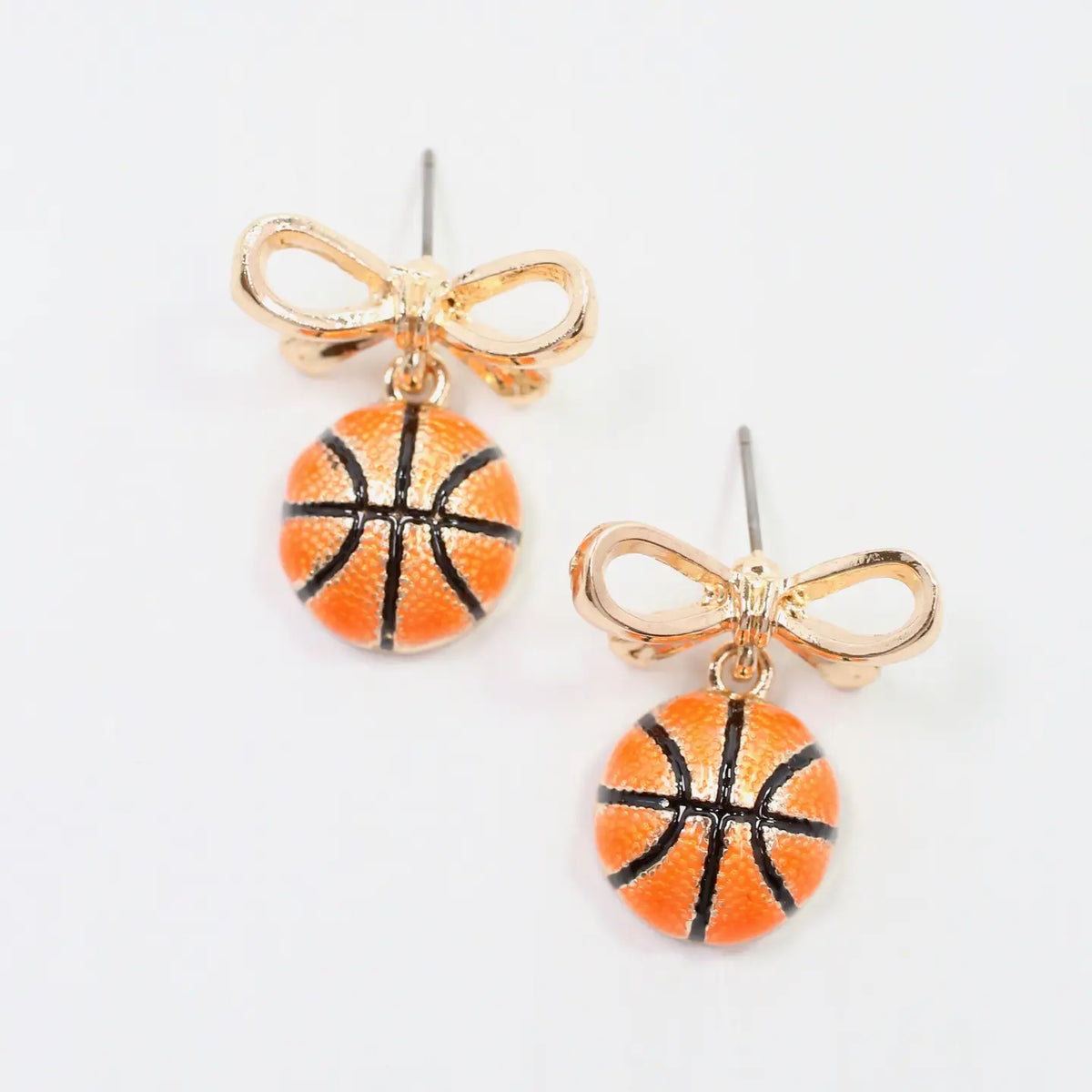 Sporty Gold Bow Basketball Earrings
