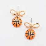 Sporty Gold Bow Basketball Earrings
