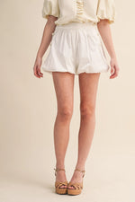 Evana Bubble Hem Shorts with Pearl Button Accents