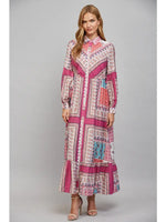 Patchwork Cinched Waist with Side Tie Detail Maxi Dress by FATE