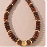 COLOR DISC BEADED STATEMENT NECKLACE- BROWN