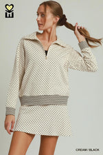 Polka Dot Half Zip Pullover and Skirt SET - Cream/Black