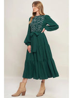 HUNTER GREEN TIERED MAXI WITH TIE WASIT