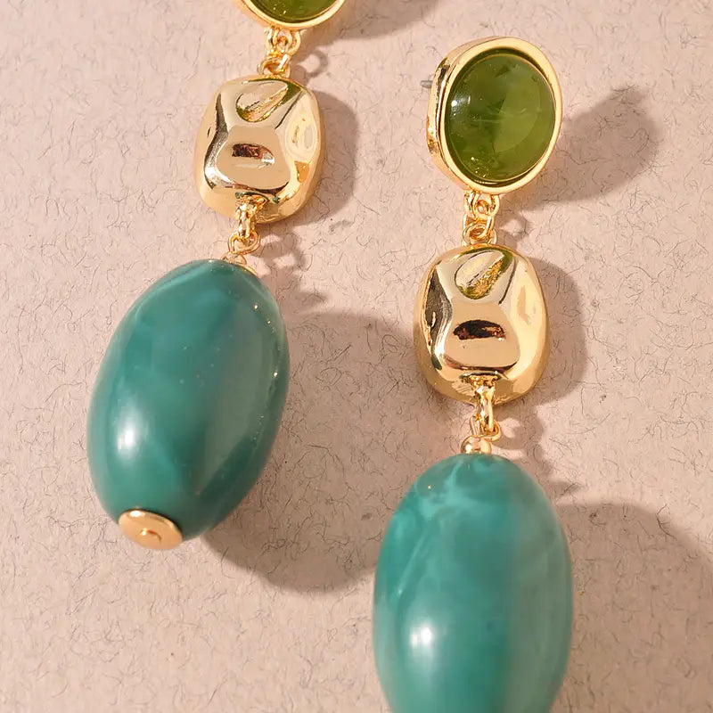 MARBLED RESIN & HAMMERED GOLD DROP EARRINGS