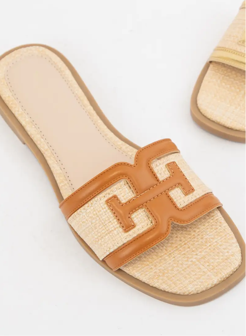 Hudson Raffia Slip on Sandal -Cognac