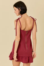 Maroon Denim Mini with Shoulder Ties