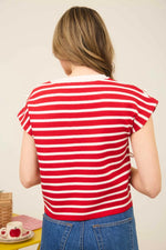 Stripe Bow Detail Short Sleeve Knit Top