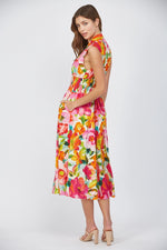 Bold Blooms Zip Front Smocked Waist Midi by FATE