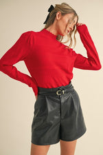 Red Pointelle Lightweight Sweater