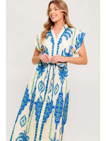 Lala Cap Sleeve Button Down Midi with Tie Waist