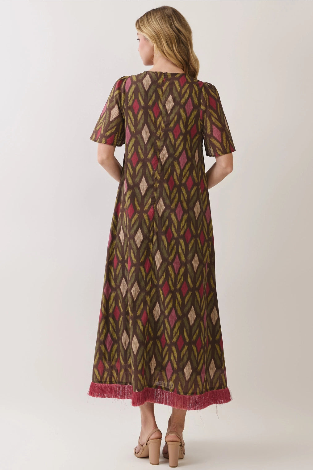 Vivian Geo Diamond Print Maxi with Fringe Hem Detail