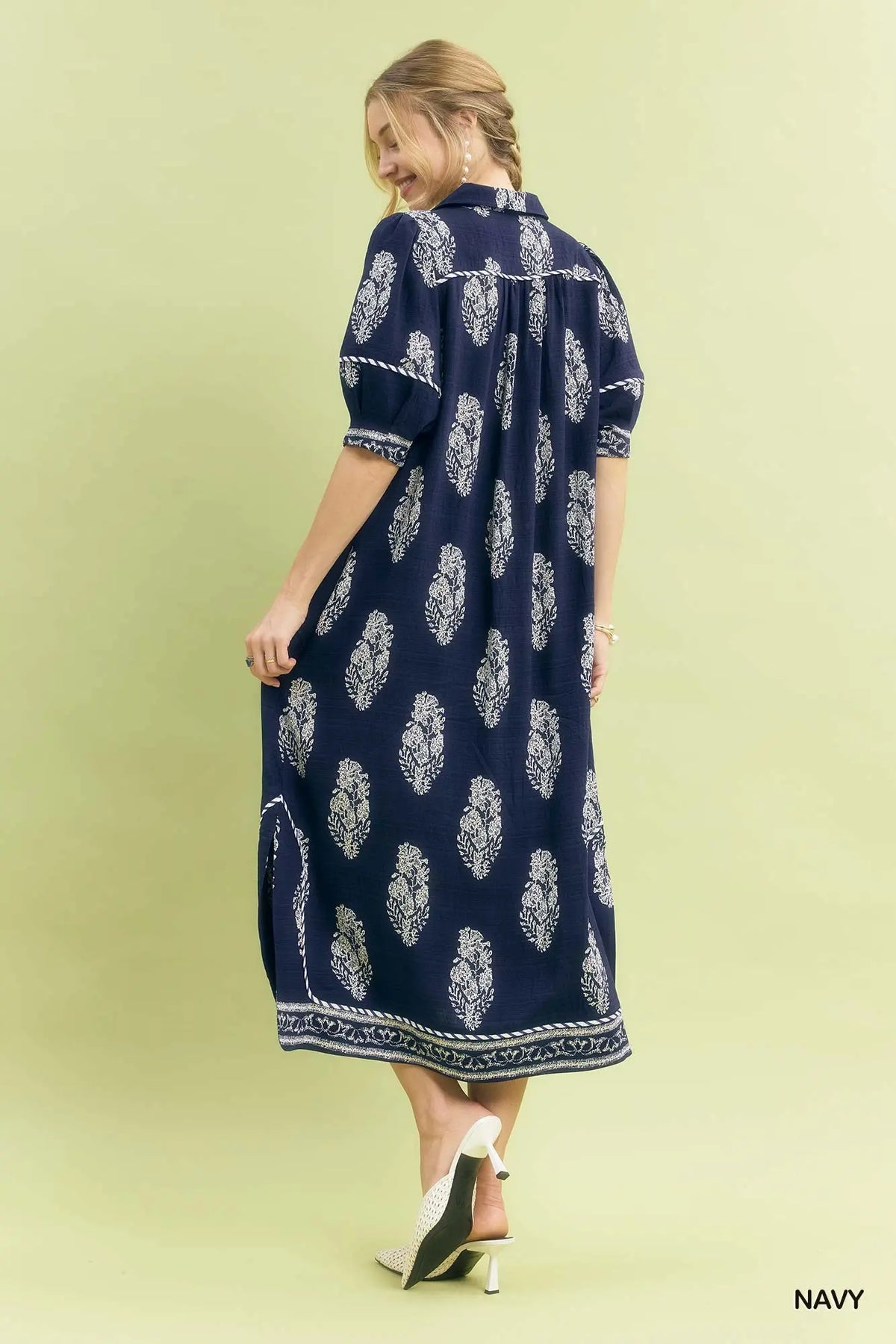 Classic Border Crest Print Midi Dress
