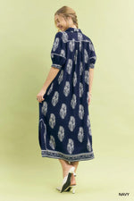 Classic Border Crest Print Midi Dress