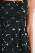 Square Neck Sequin Embellished Mini Dress- Black