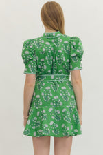 Georgia Green and Blue Floral Mini with Self Tie Waist