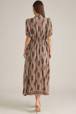 Reese Printed Puff Sleeve Midi Dress - Coffee