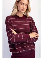 Rae Mode Butter Soft Stripe Crew Neck Top- Dark Cherry