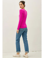 Round Neck Long Sleeve Knit Top-Fuchsia