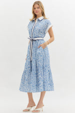 Savannah Floral Midi with Contrast Binding, Tie Waist and Side Pocket