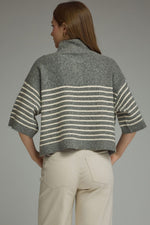 Gray Striped Collar Boxy Sweater Top