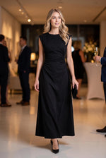 Diana Ruched Waist Midi Dress- Black