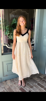 Ivory Midiwith Black Contrast Detail and Gold Shimmer Appliques